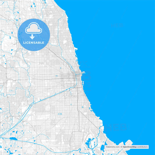 Rich detailed vector map of Chicago, Illinois, U.S.A.