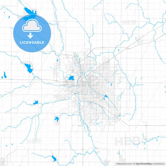 Rich detailed vector map of Lincoln, Nebraska, U.S.A.