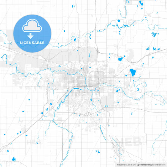 Rich detailed vector map of Lansing, Michigan, USA