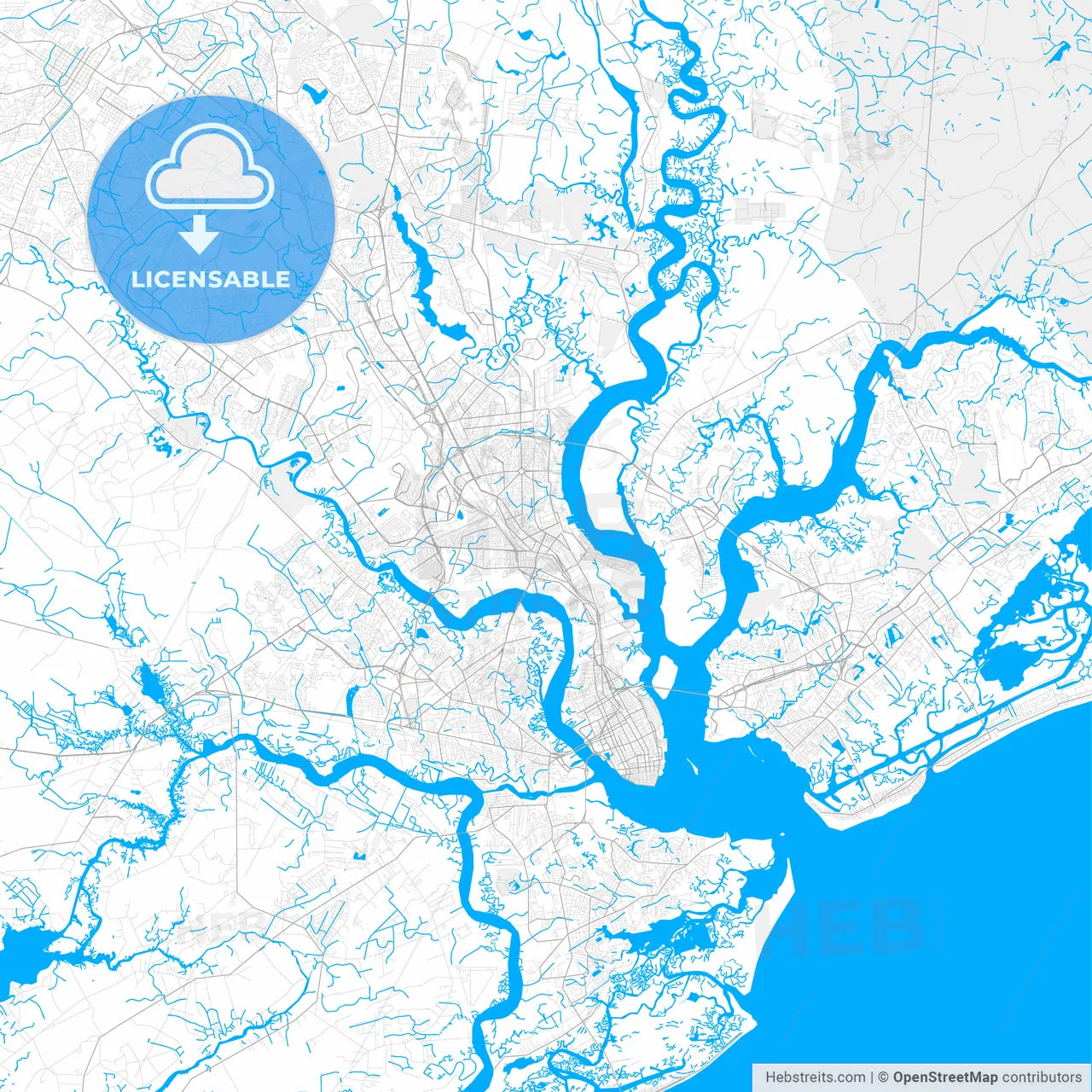 Rich detailed vector map of North Charleston, South Carolina, USA