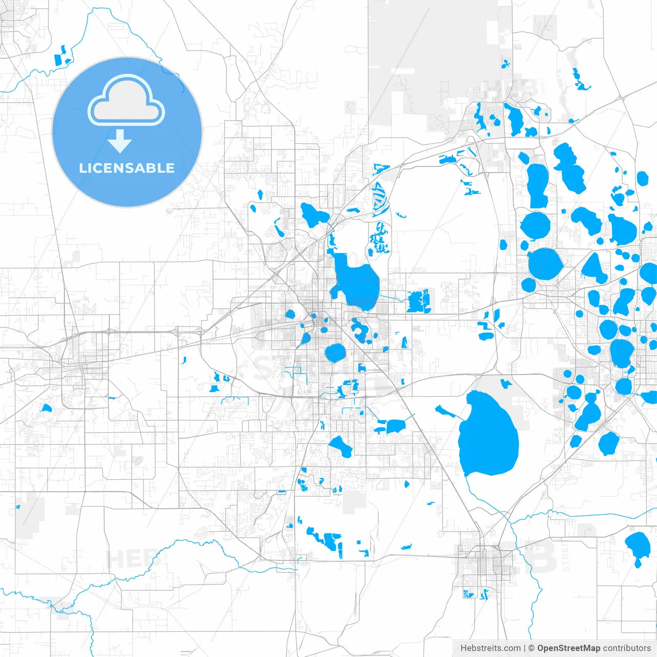 Rich detailed vector map of Lakeland, Florida, USA
