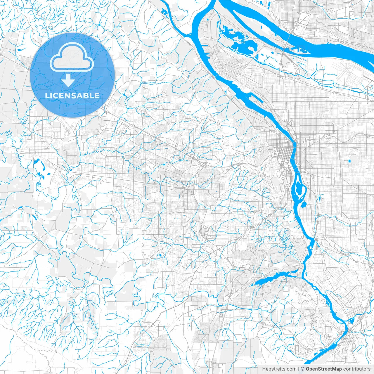 Rich detailed vector map of Beaverton, Oregon, USA