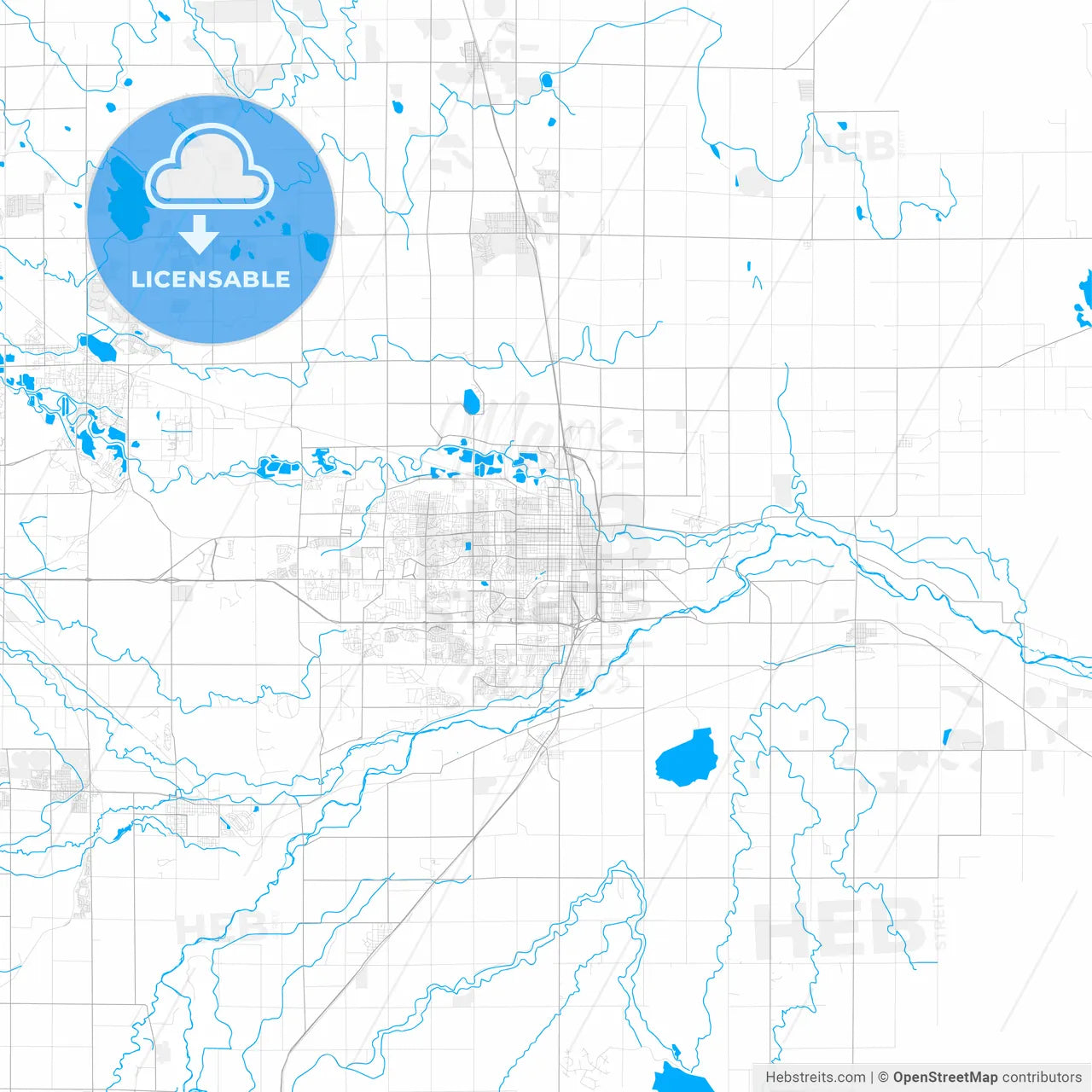 Rich detailed vector map of Greeley, Colorado, USA