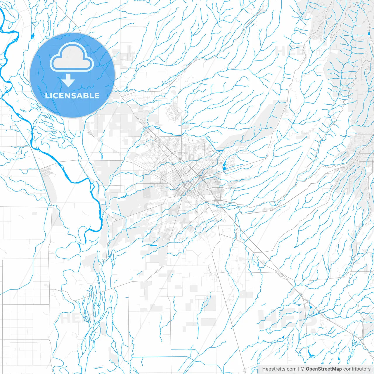 Rich detailed vector map of Chico, California, USA
