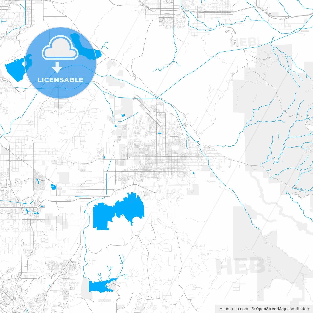 Rich detailed vector map of Hemet, California, USA