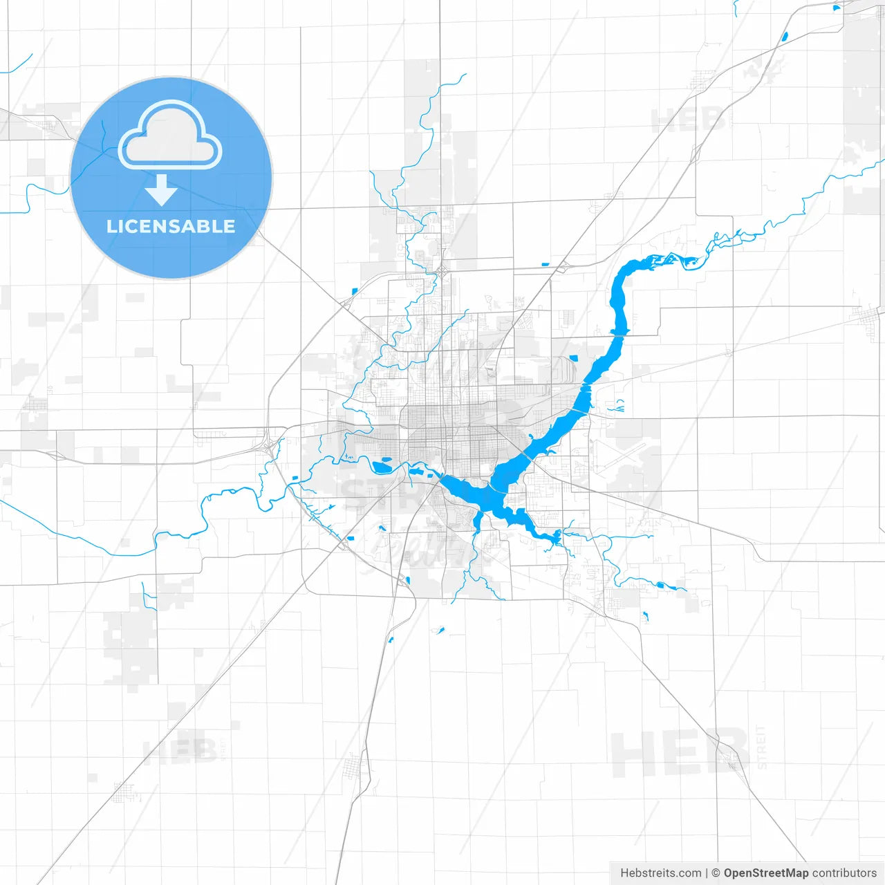 Rich detailed vector map of Decatur, Illinois, USA