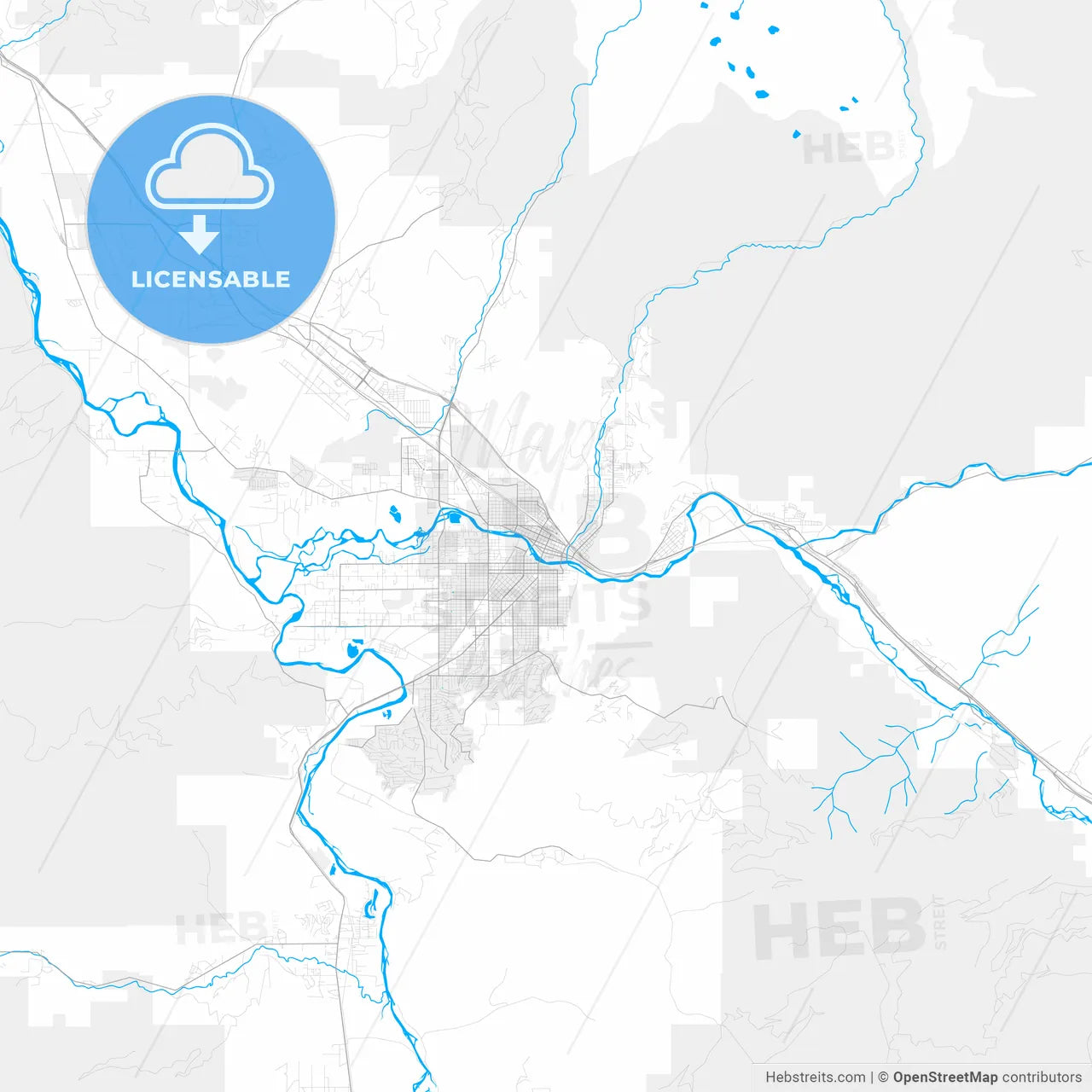 Rich detailed vector map of Missoula, Montana, USA