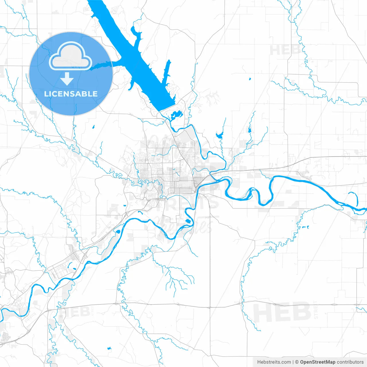 Rich detailed vector map of Manhattan, Kansas, USA