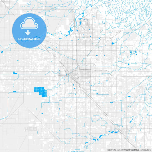 Rich detailed vector map of Fresno, California, U.S.A.