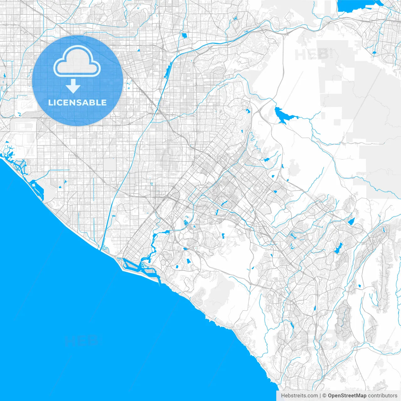 Rich detailed vector map of Irvine, California, U.S.A.