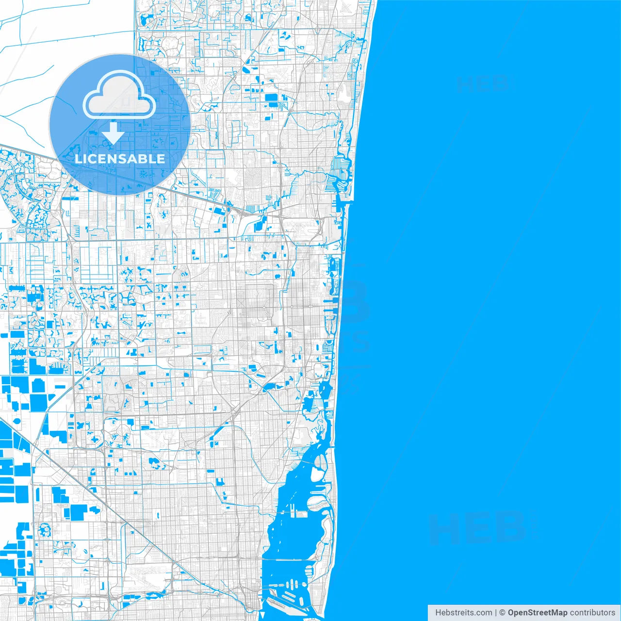 Rich detailed vector map of Hollywood, Florida, USA
