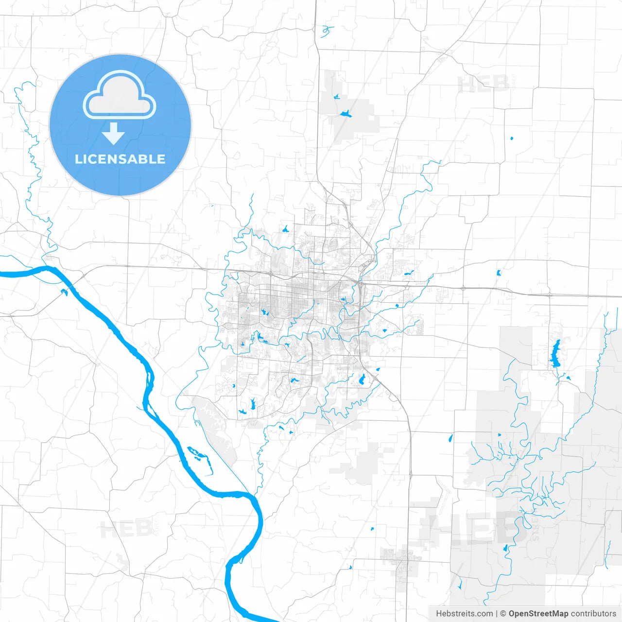 Rich detailed vector map of Columbia, Missouri, USA