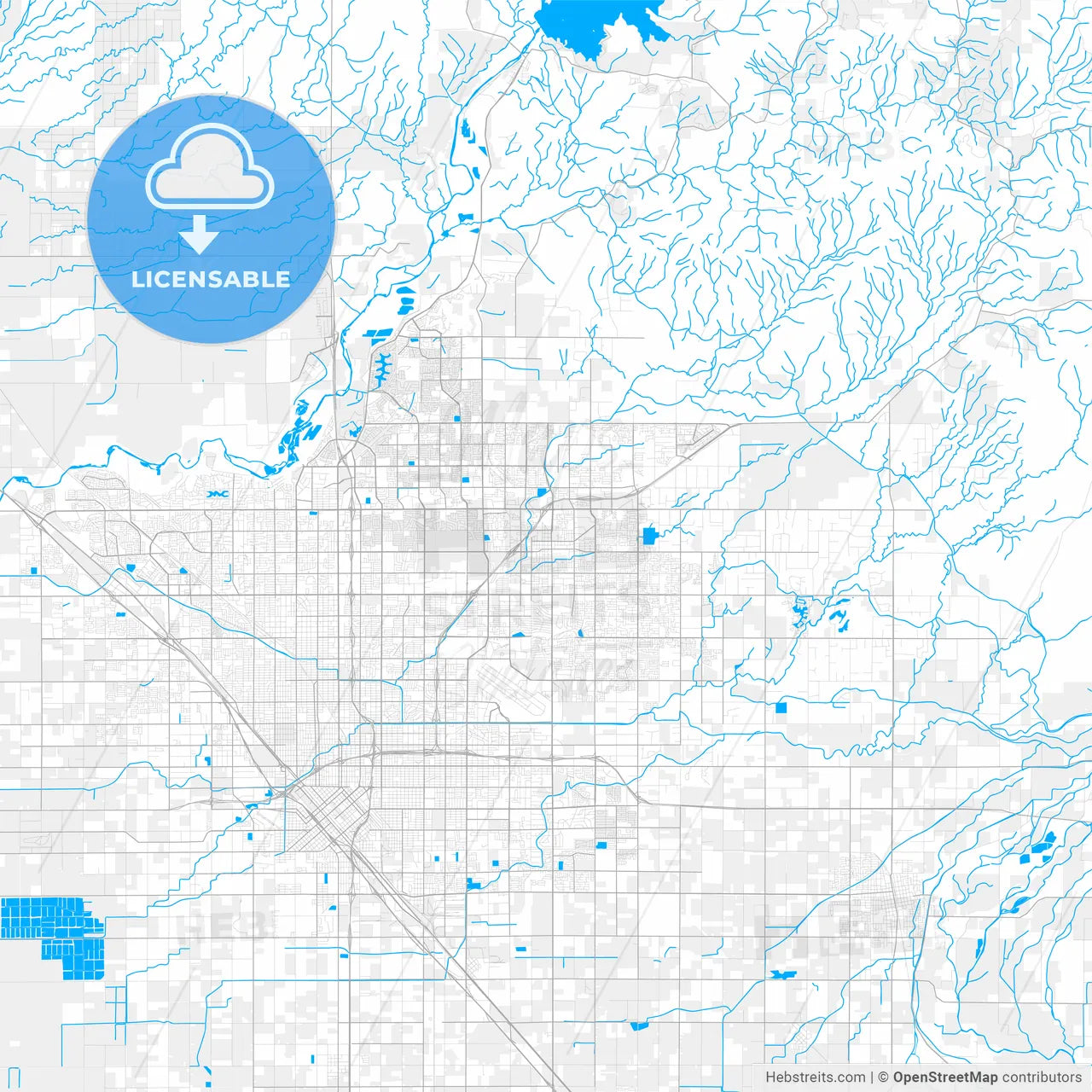 Rich detailed vector map of Clovis, California, USA
