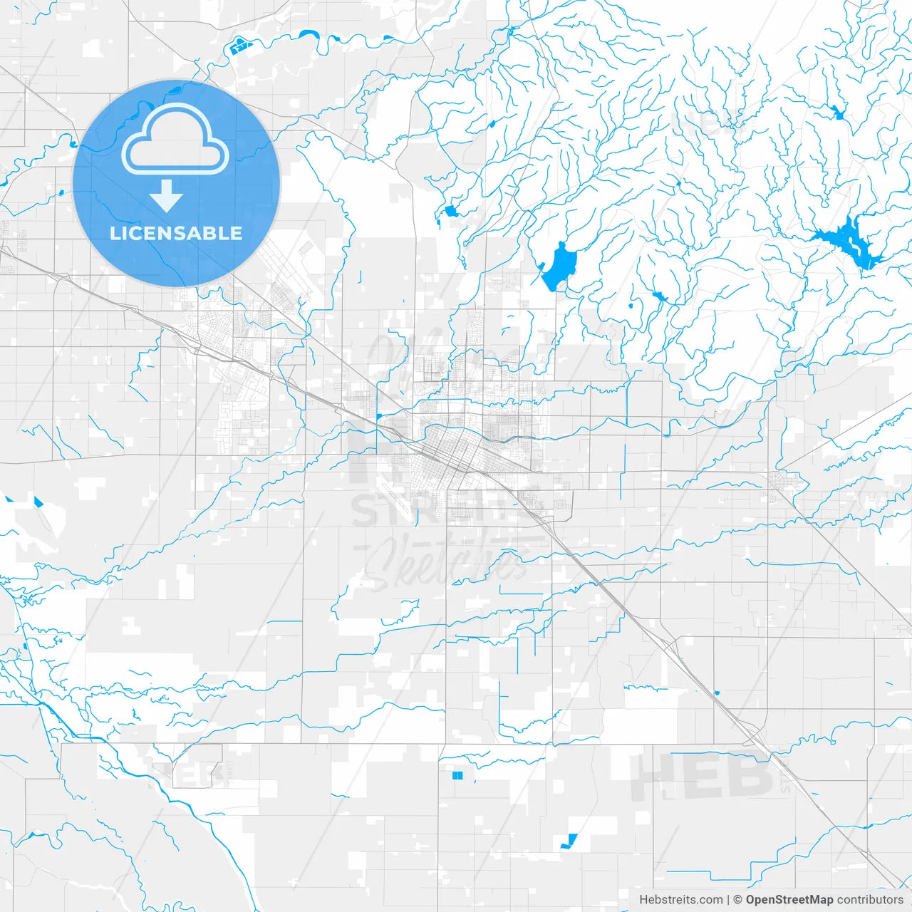 Rich detailed vector map of Merced, California, USA