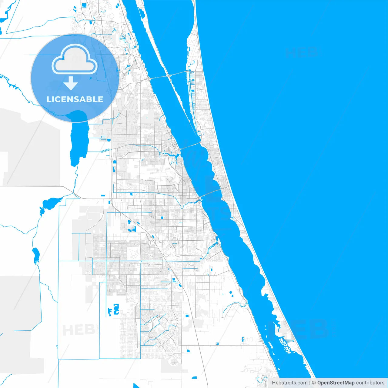 Rich detailed vector map of Melbourne, Florida, USA