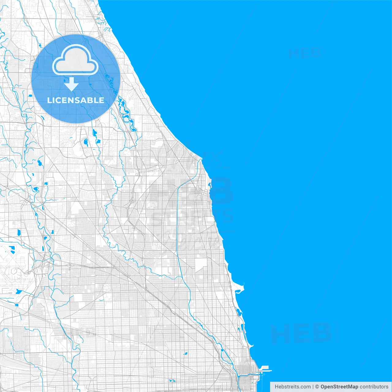 Rich detailed vector map of Evanston, Illinois, USA