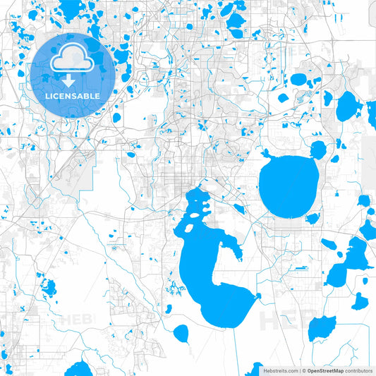 Rich detailed vector map of Kissimmee, Florida, USA