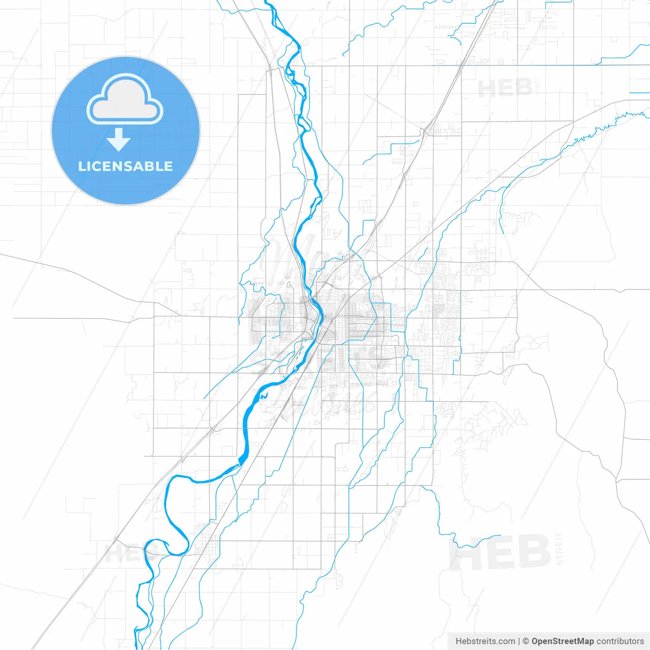Rich detailed vector map of Idaho Falls, Idaho, USA
