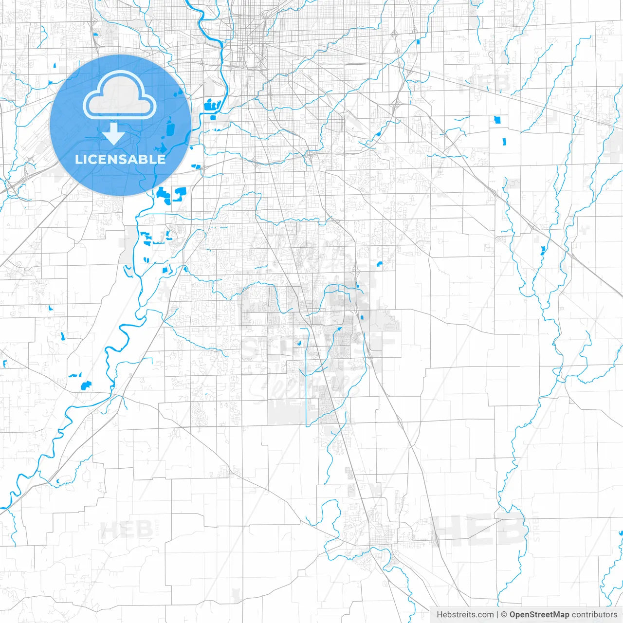 Rich detailed vector map of Greenwood, Indiana, USA