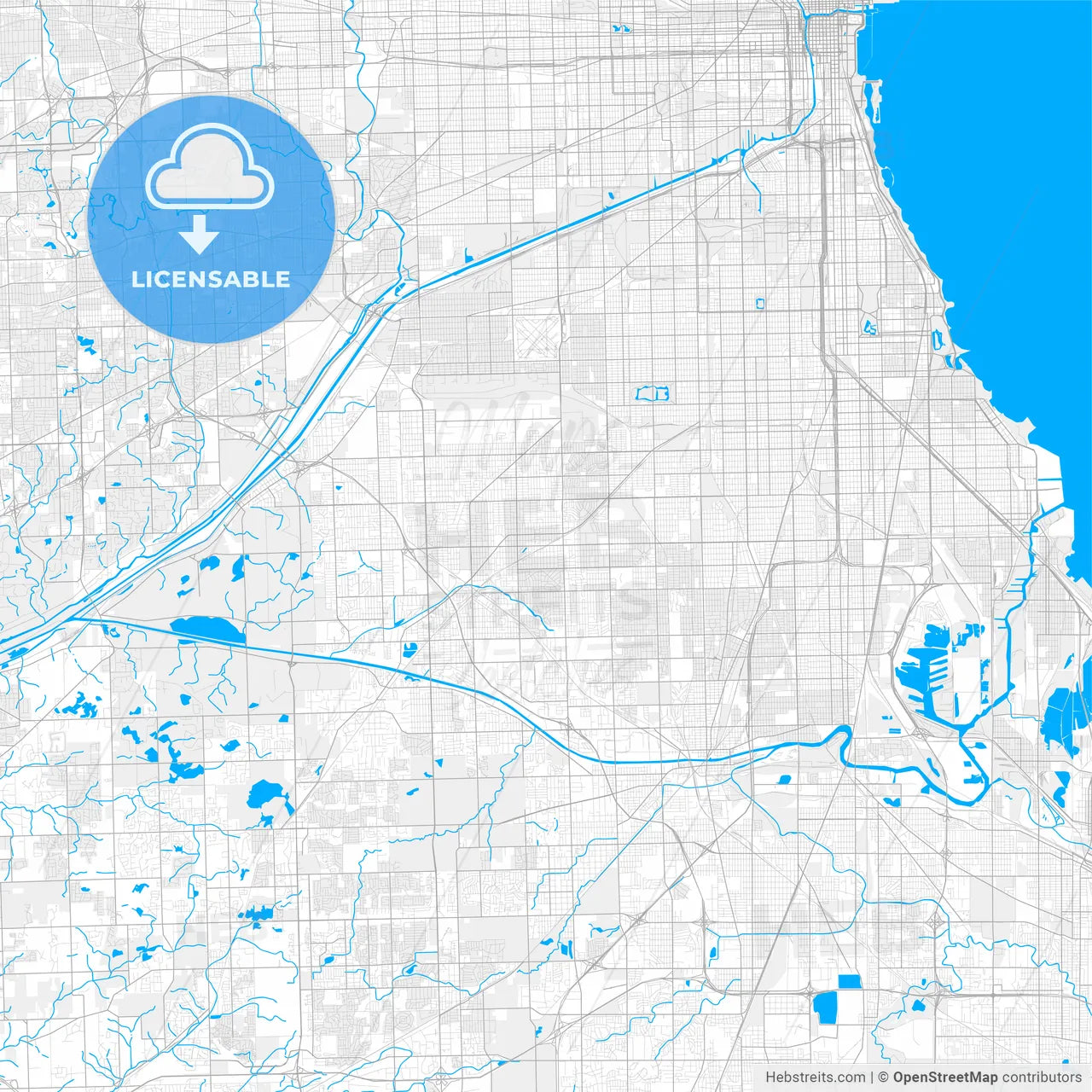 Rich detailed vector map of Oak Lawn, Illinois, USA