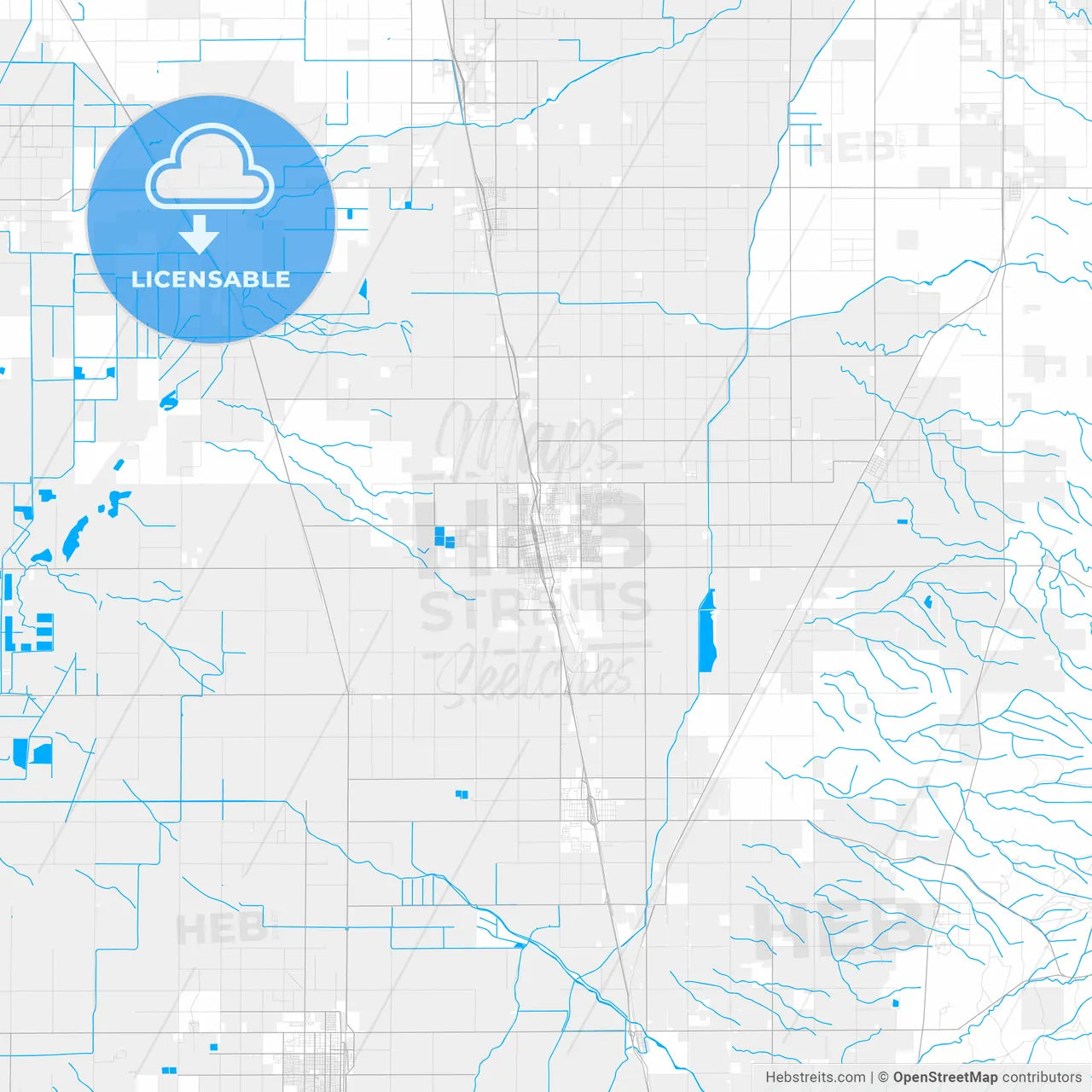 Rich detailed vector map of Delano, California, United States of America