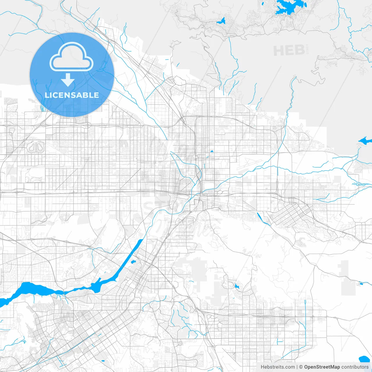 Rich detailed vector map of Colton, California, USA