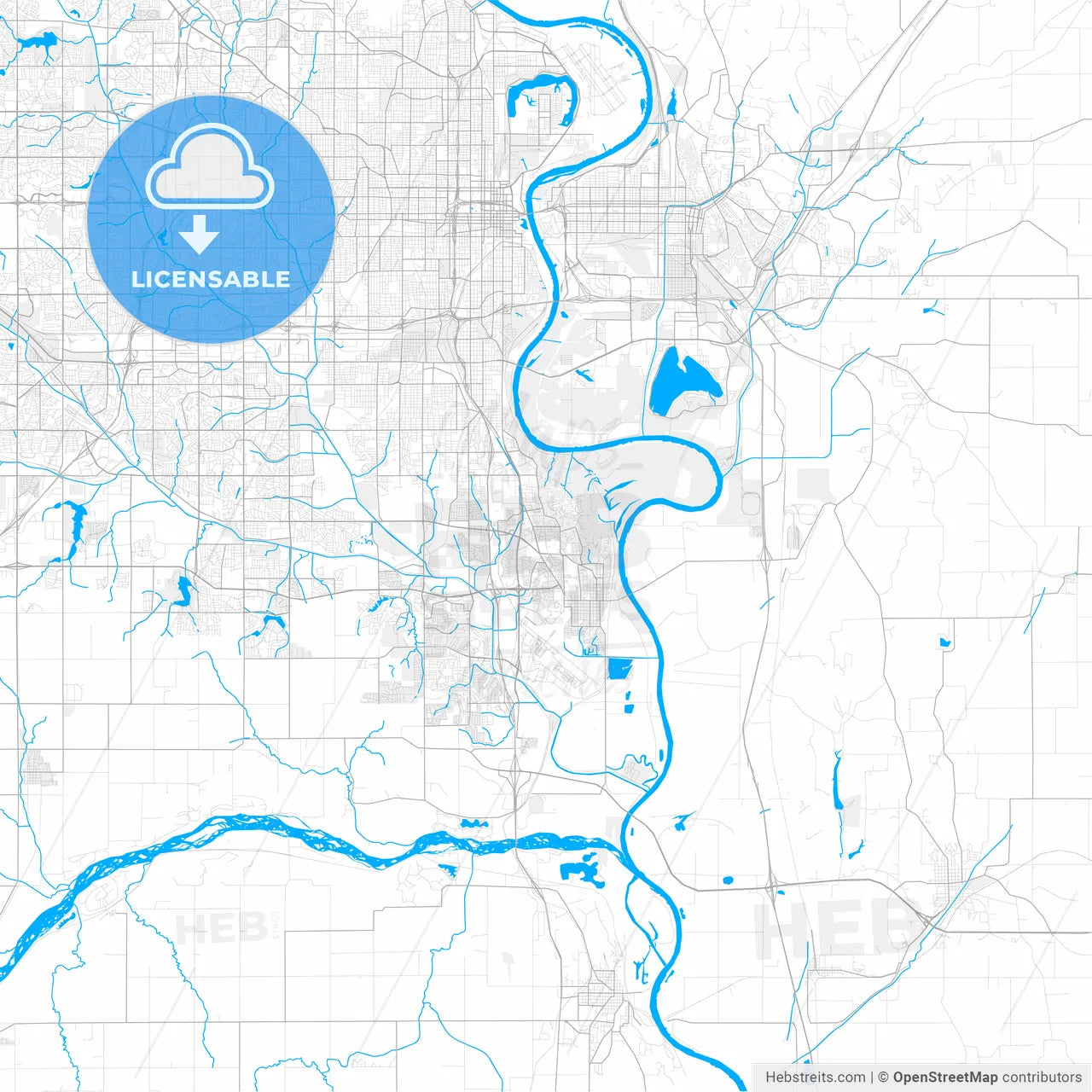 Rich detailed vector map of Bellevue, Nebraska, United States of America