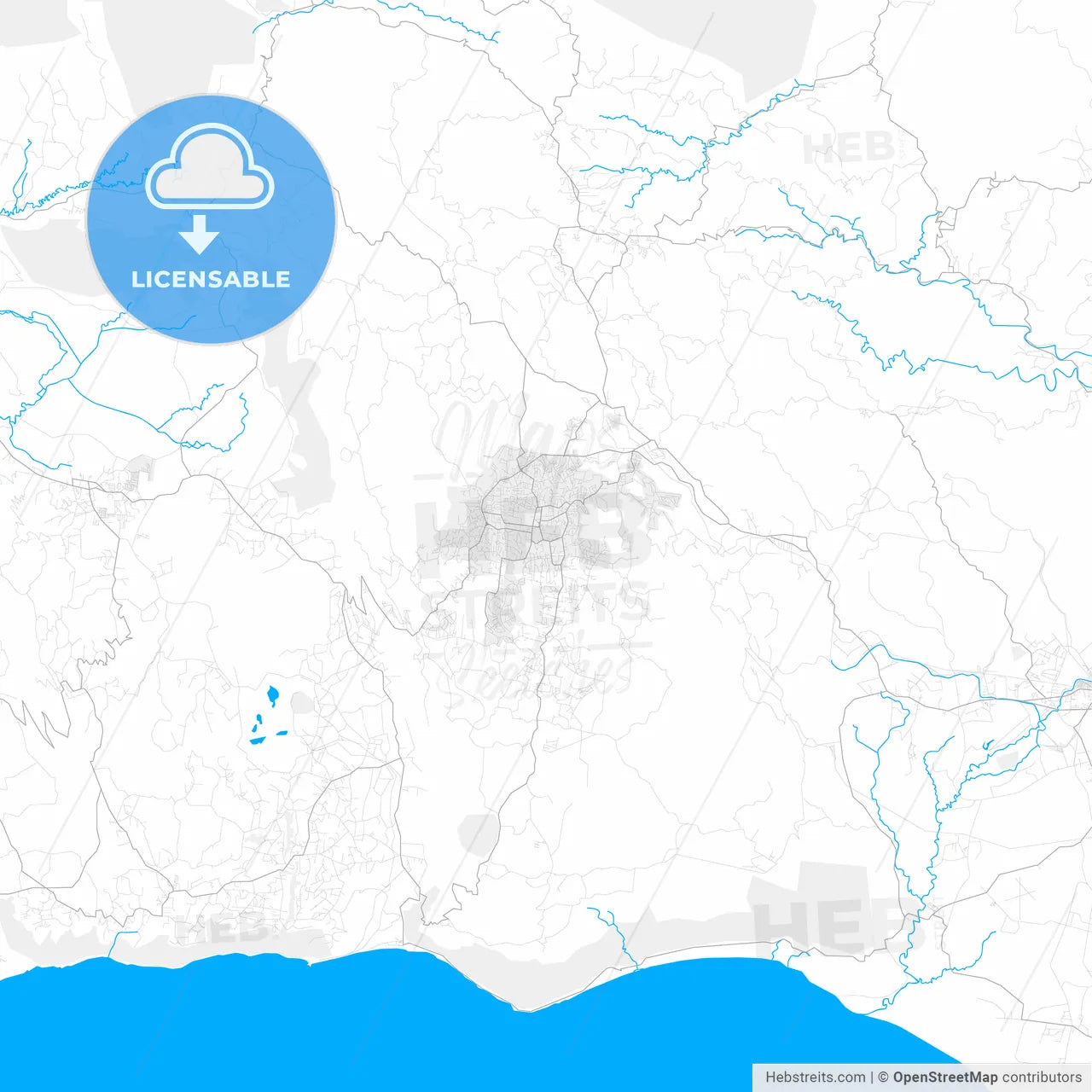 Rich detailed vector map of Mandeville, Saint James, Jamaica