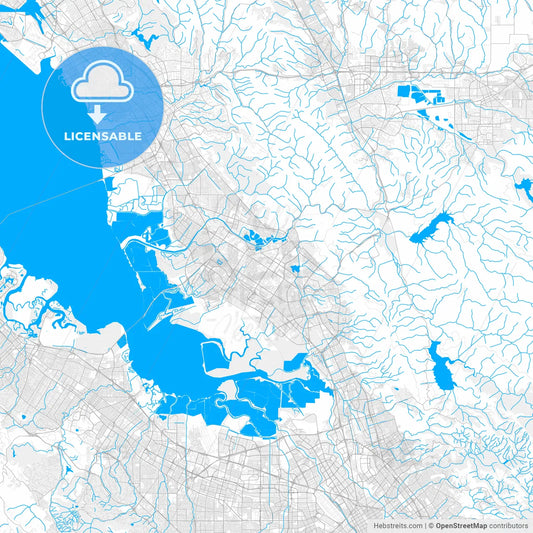 Rich detailed vector map of Fremont, California, U.S.A.