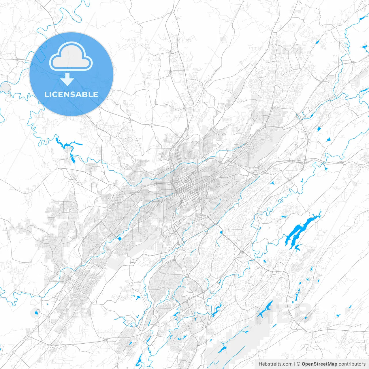 Rich detailed vector map of Birmingham, Alabama, USA