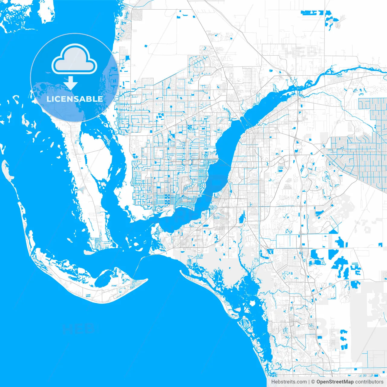 Rich detailed vector map of Cape Coral, Florida, USA