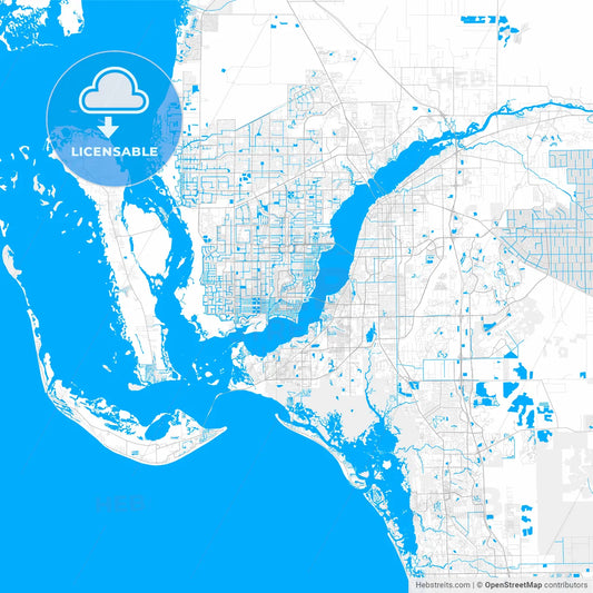 Rich detailed vector map of Cape Coral, Florida, USA