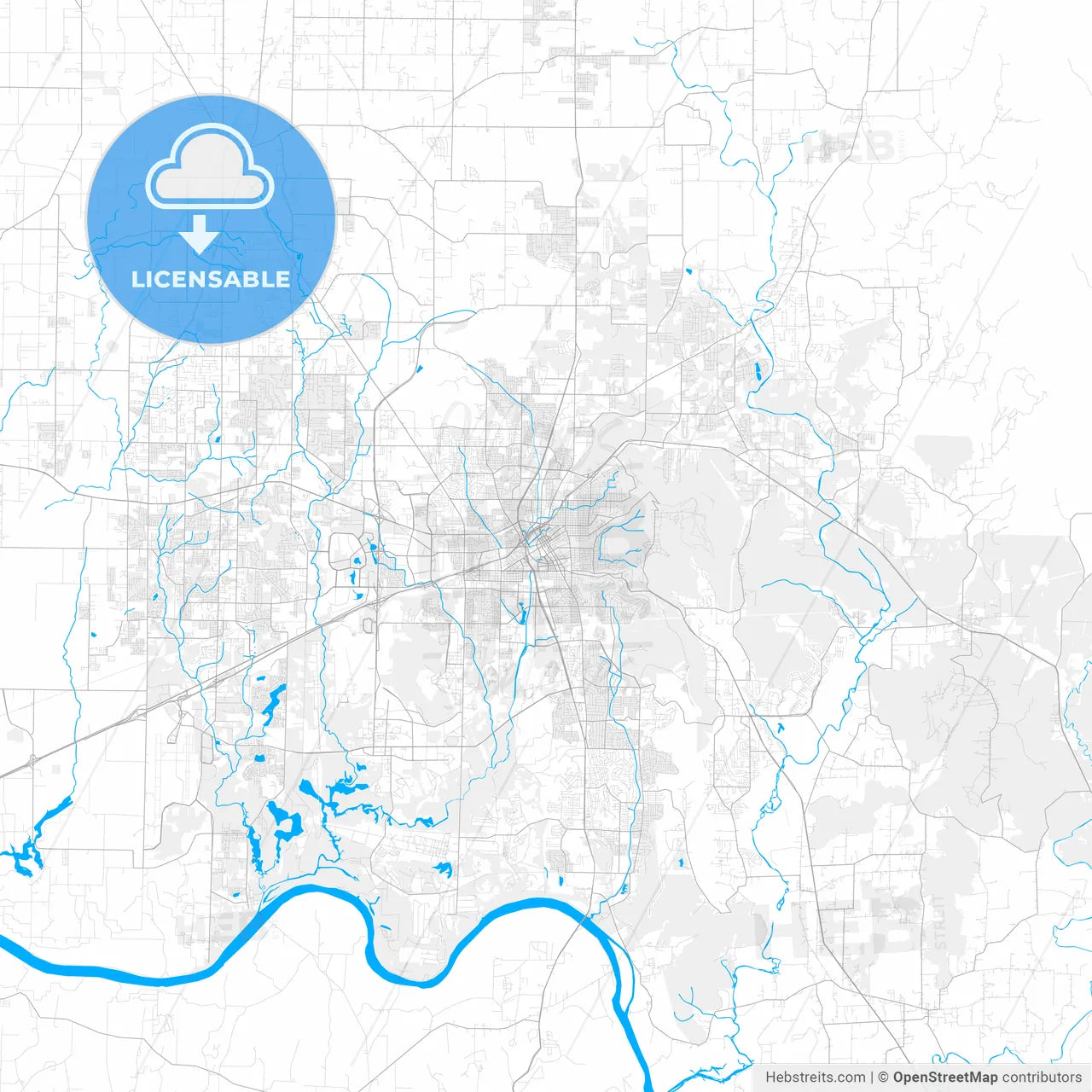 Rich detailed vector map of Huntsville, Alabama, USA