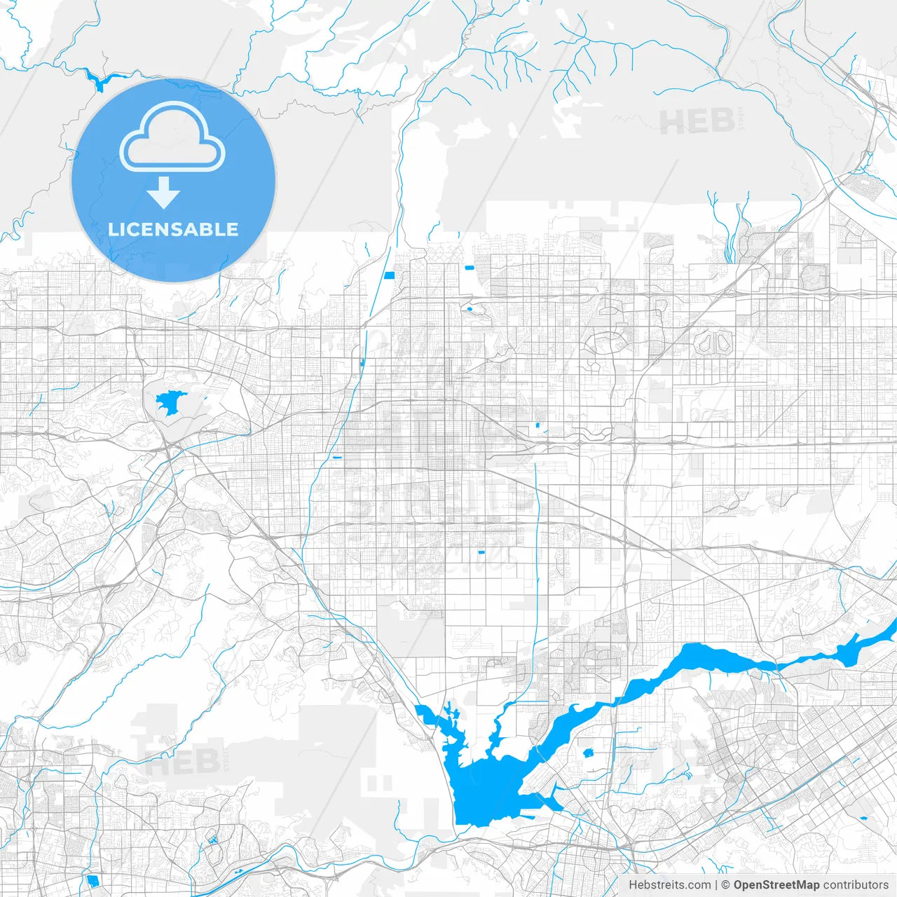 Rich detailed vector map of Ontario, California, USA