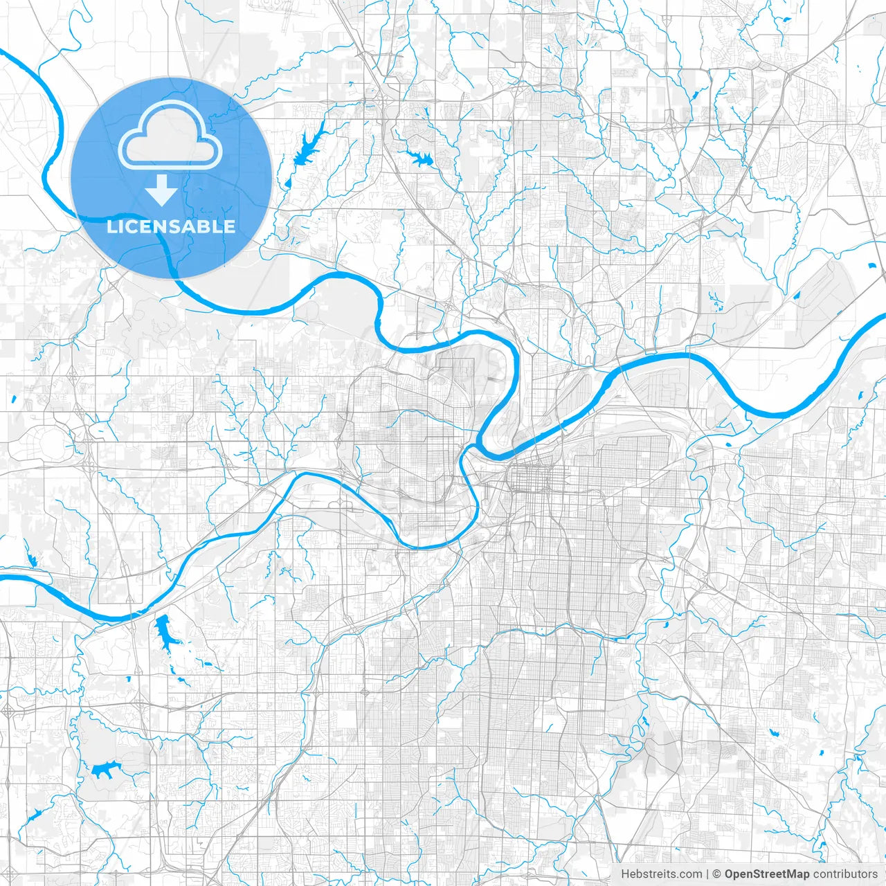 Rich detailed vector map of Kansas City, Kansas, USA