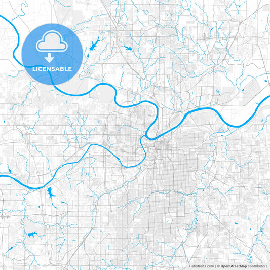 Rich detailed vector map of Kansas City, Kansas, USA