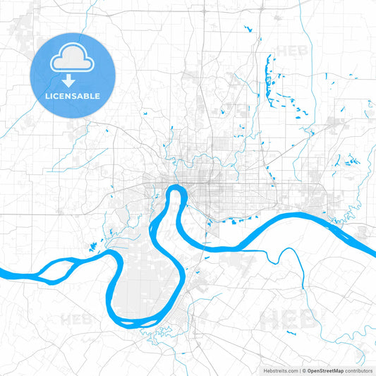 Rich detailed vector map of Evansville, Indiana, USA