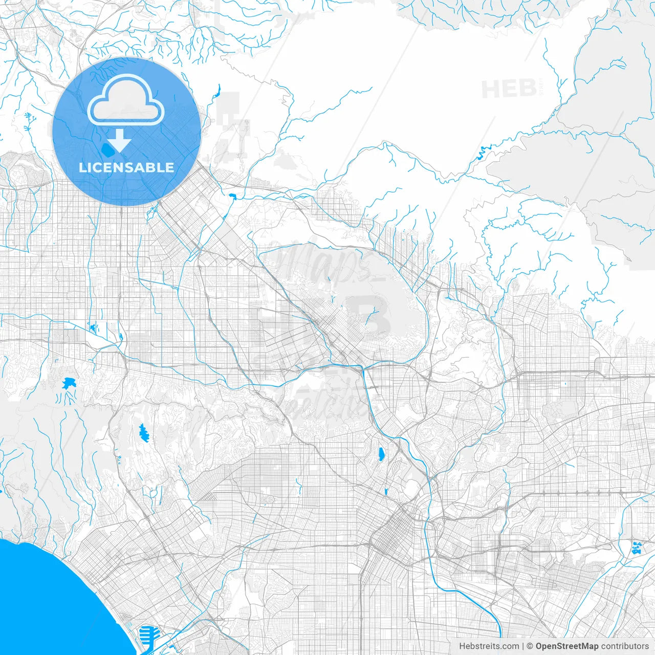 Rich detailed vector map of Burbank, California, USA