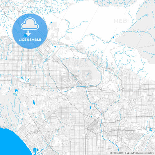 Rich detailed vector map of Burbank, California, USA