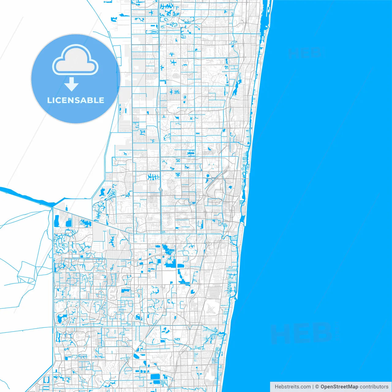 Rich detailed vector map of Boca Raton, Florida, USA