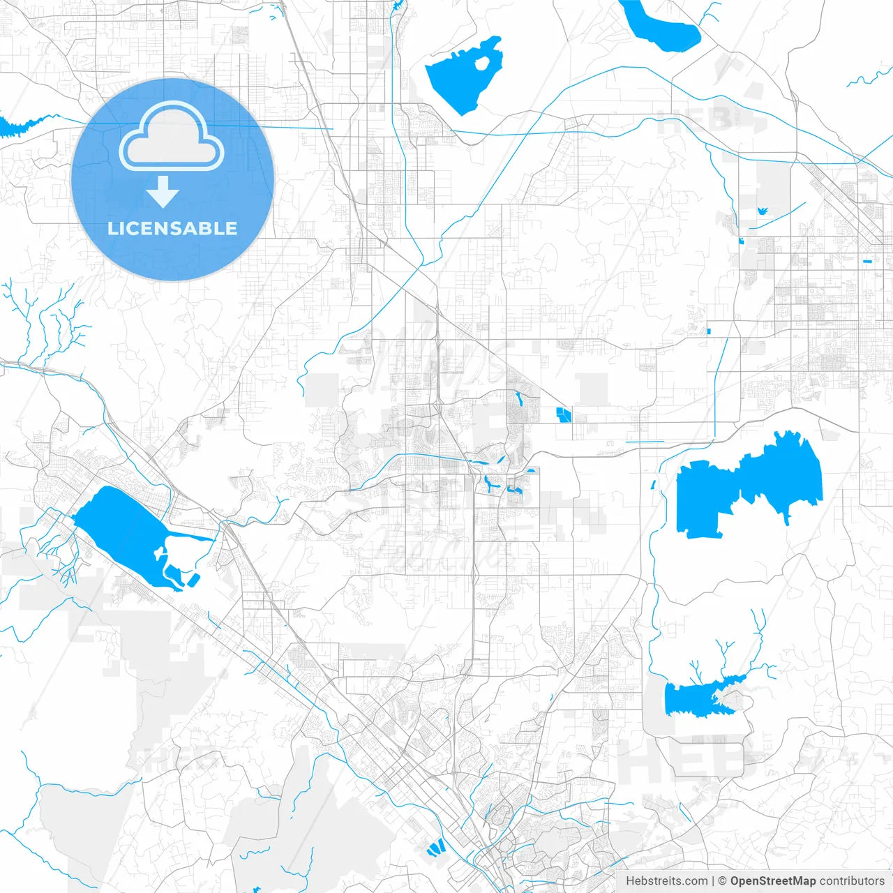 Rich detailed vector map of Menifee, California, USA