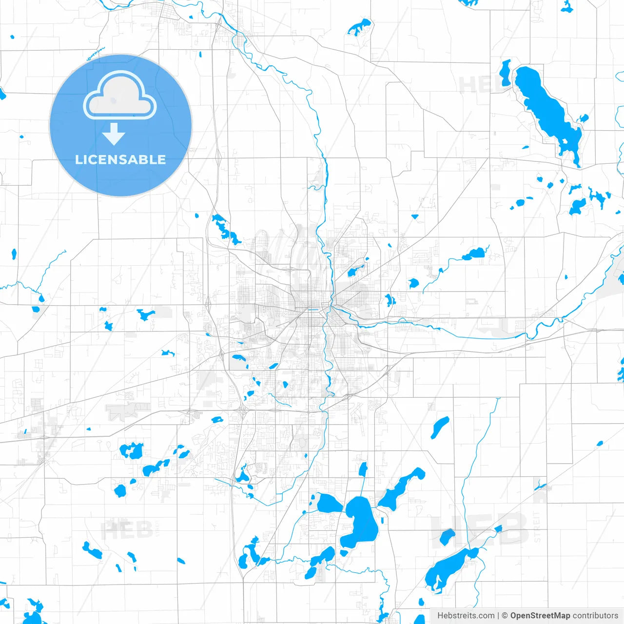 Rich detailed vector map of Kalamazoo, Michigan, USA