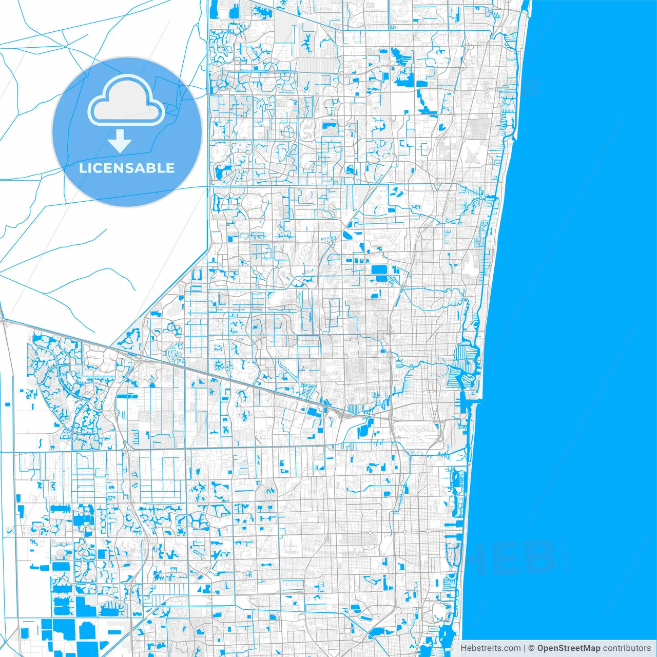 Rich detailed vector map of Lauderhill, Florida, USA
