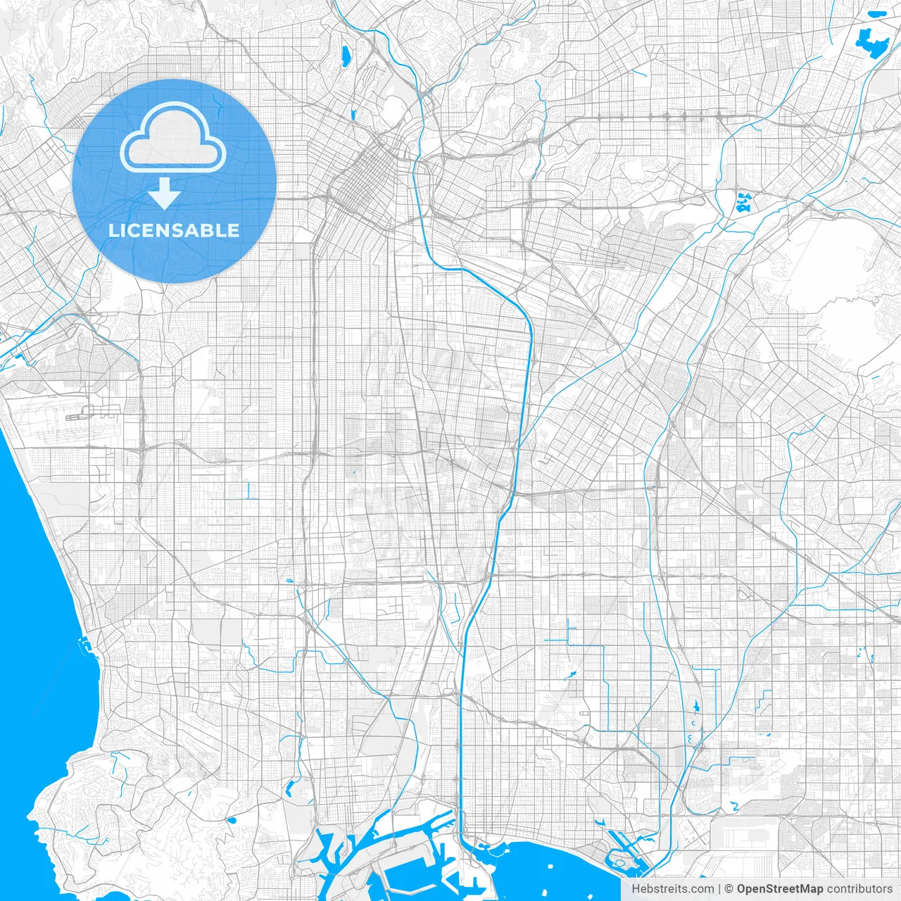 Rich detailed vector map of Lynwood, California, USA