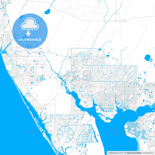 Rich detailed vector map of North Port, Florida, USA