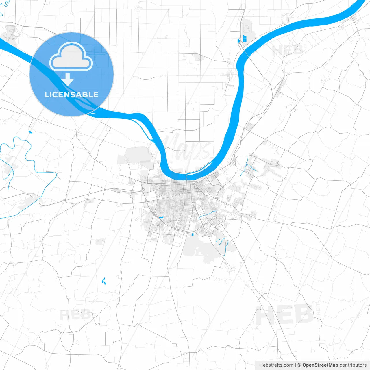Rich detailed vector map of Owensboro, Kentucky, USA