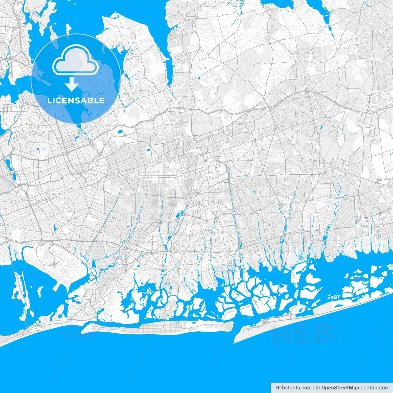 Rich detailed vector map of Hempstead, New York, USA
