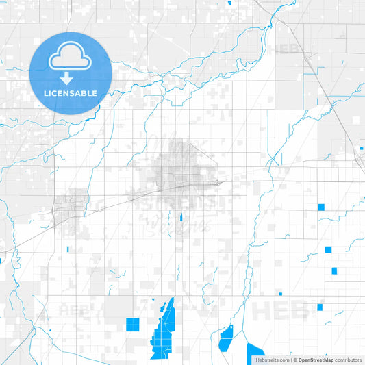 Rich detailed vector map of Hanford, California, USA