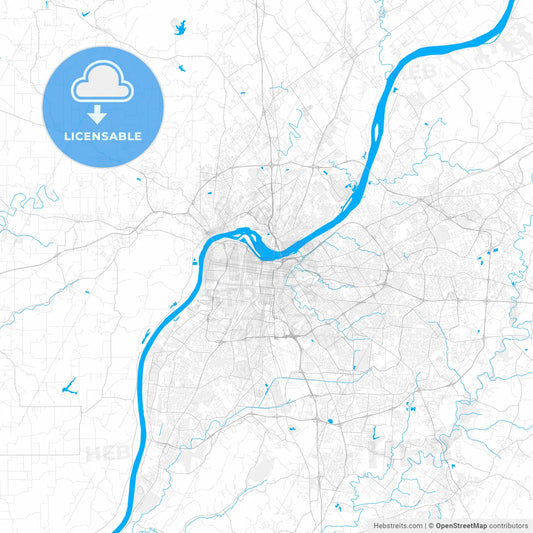 Rich detailed vector map of Louisville, Kentucky, U.S.A.