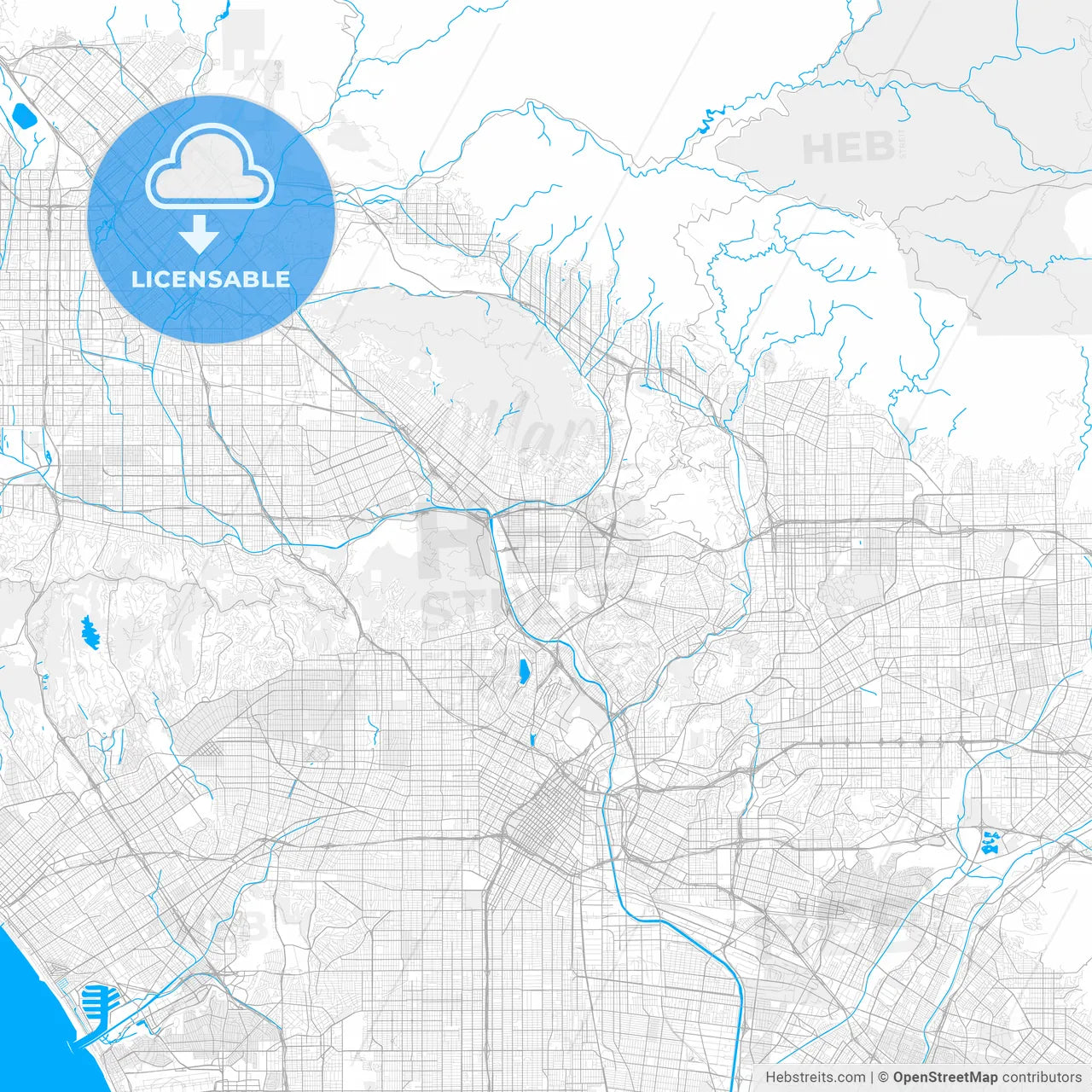 Rich detailed vector map of Glendale, California, USA